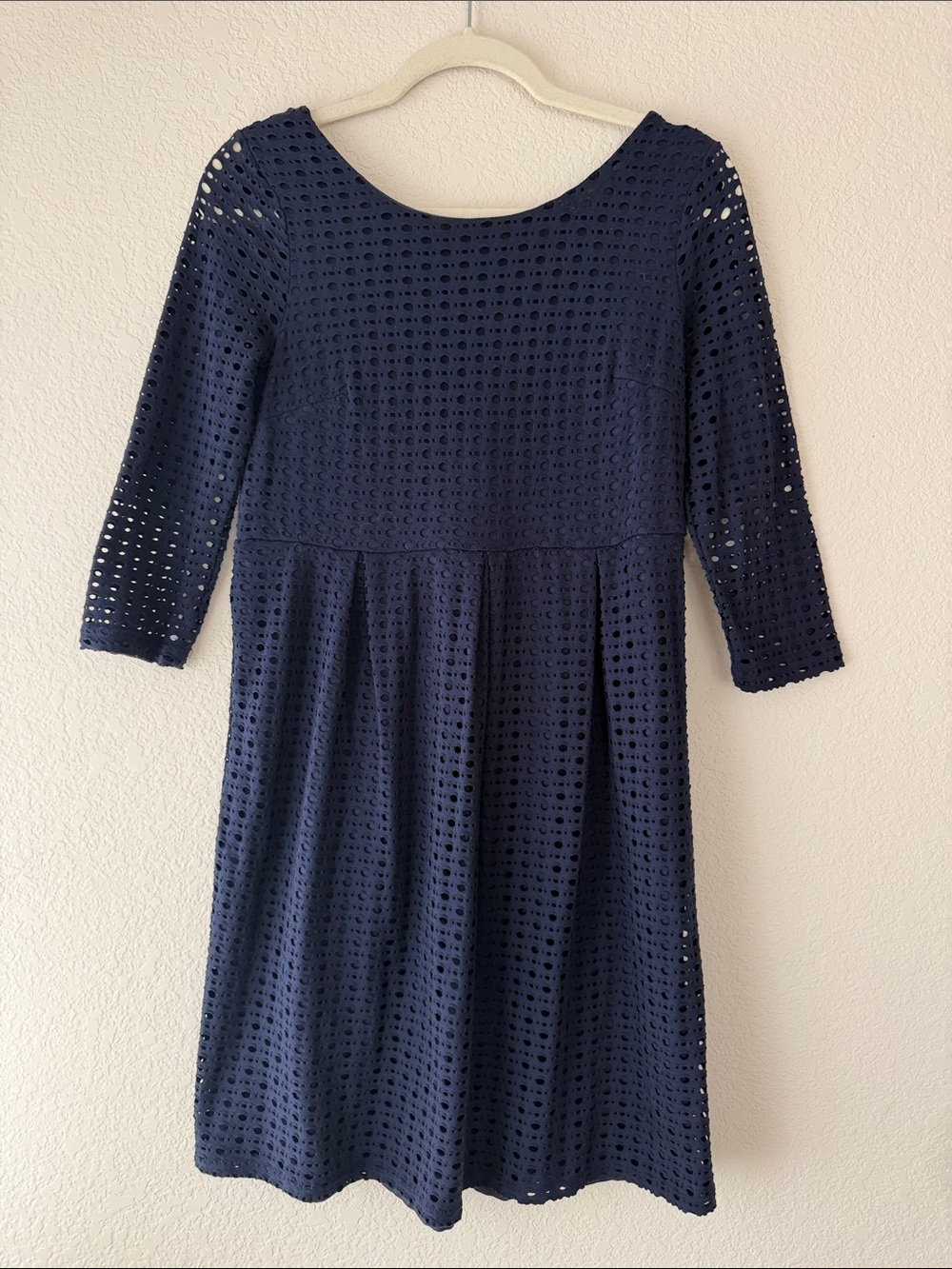 Eight Sixty Navy Eyelet Knit Dress with Scoop Neck